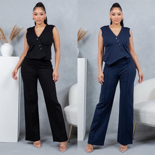 BELL BOOTS DRESSING PANTS AND SLEEVELESS ASYMETRIC BUTTON TOP SET- PACK OF 3