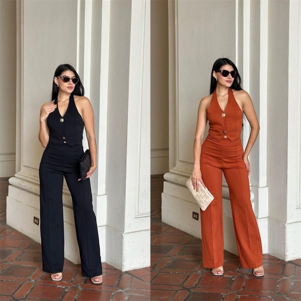 HALTER NECK BACKLESS TOP & DRESSING PANTS SET - PACK OF 3